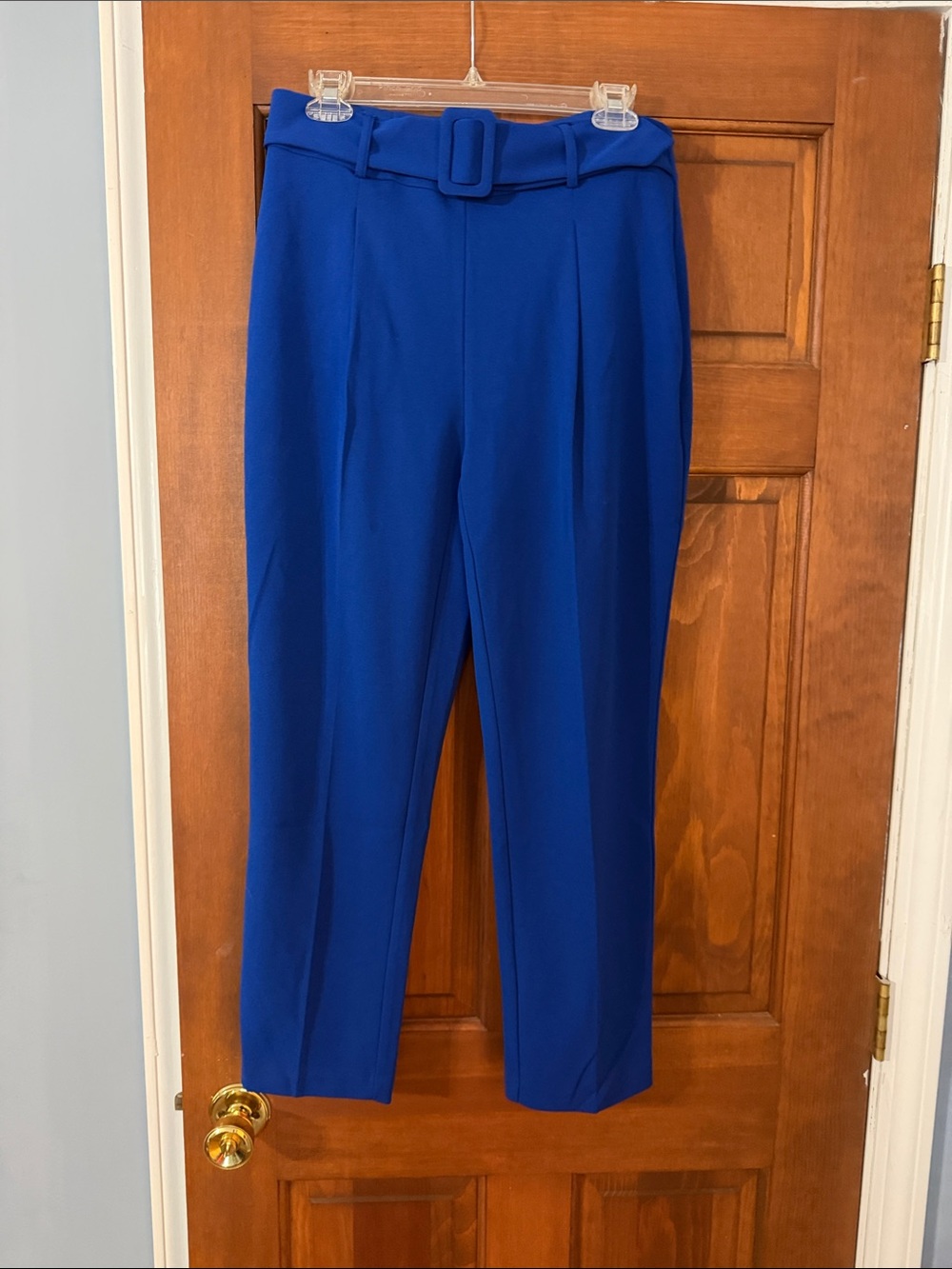 High-Waist Belted Trousers in Royal Blue